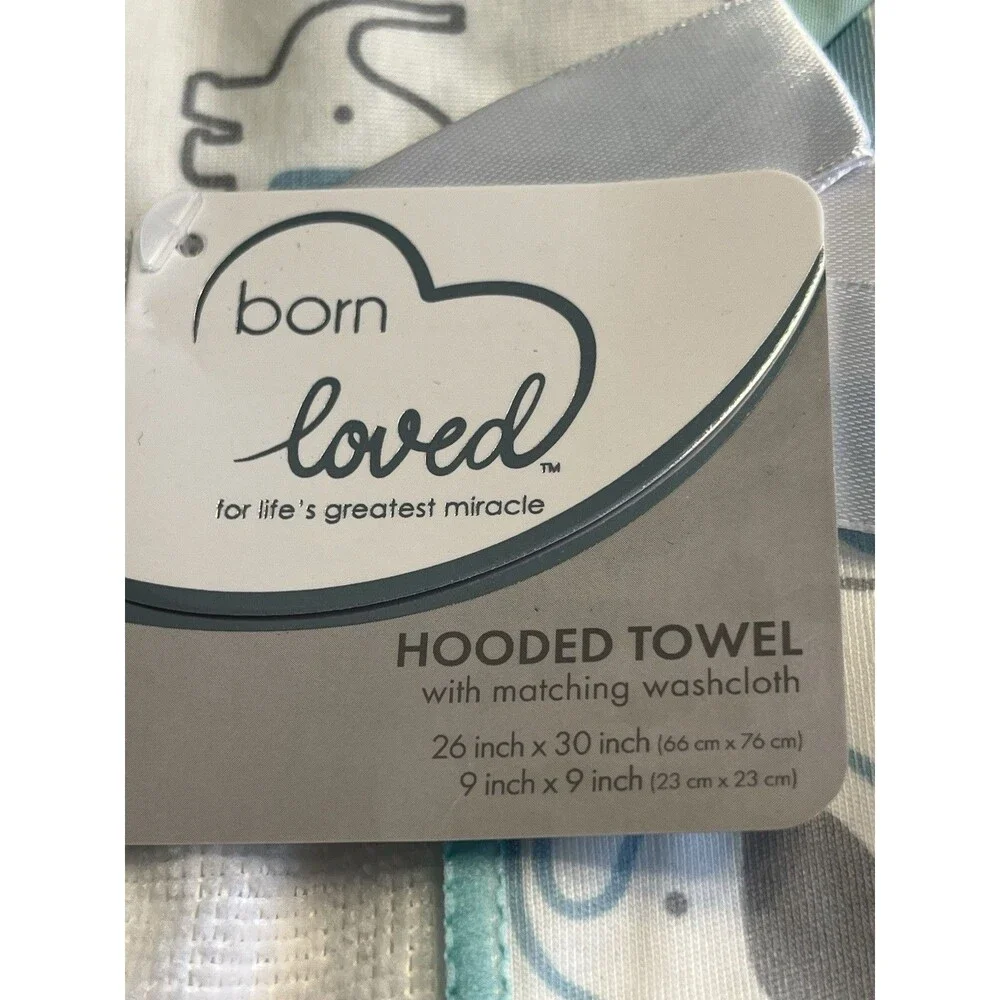 2pc New Born Loved Elephant Hooded Baby Bath Towel Washcloth Set Shower Gift
